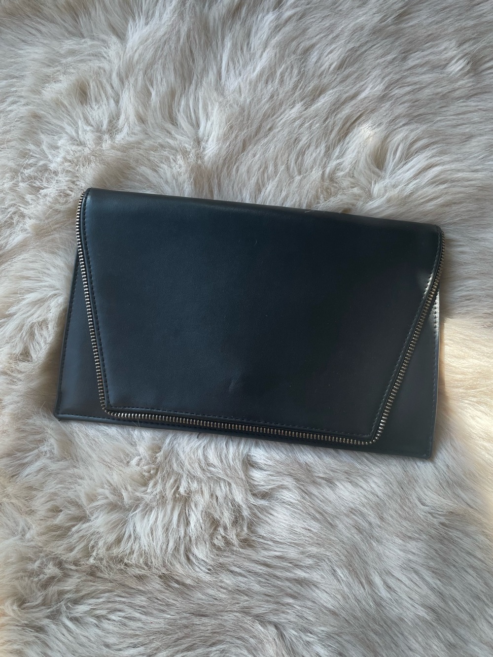 ASOS Black Leather Zipper Trim Envelope Clutch